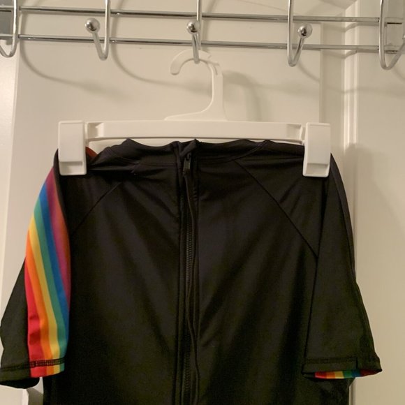 Pride Humankind Adult Unisuit Black w/ Rainbow Striped Swimsuit Size Small - Picture 10 of 12